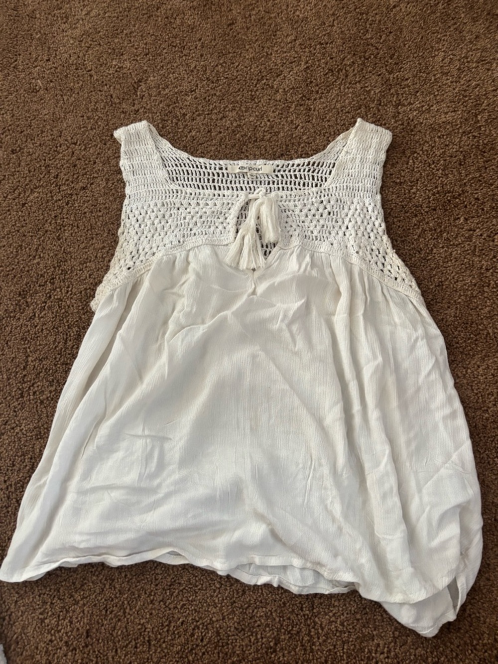 Rip Curl White Crochet Tank with Tassel Tie